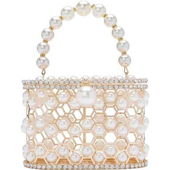 Evening Handbag Women Clutch Purses with Pearl Diamonds for Wedding Prom - Picture 1 of 5